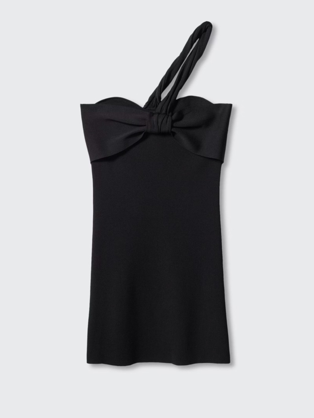 Mango Black One-Shoulder Bow Mini Dress